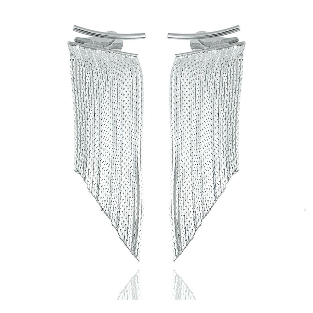 New: Rhodium Filled Long Tassel Fringe Earrings For Women